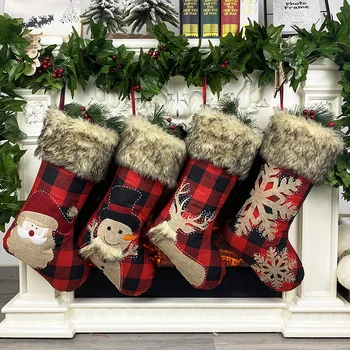 

Newest Christmas Holiday Stockings Christmas Hanging Bags Xmas Tree Decorations Santa Snowman Reindeer Gift Treat Bag