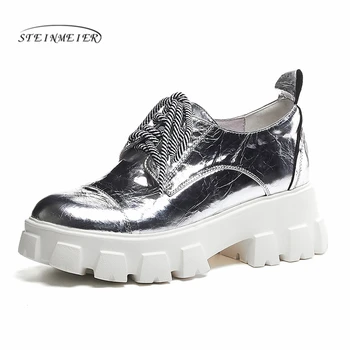 

Steinmeier Women Sneakers Genuine Cow Leather Silver Retro Platform Wedge Fashion Flats Shoes Mixed Colors Handmade Shoes