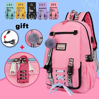 

Large School Bags for Teenage Girls Usb with Lock Anti Theft Backpack Women Book Bag Big High School Bag Youth Leisure College