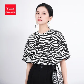 

Zebra-Striped Print Tops Women T-shirt Short Ssleeve O-neck High-quality Cotton Harajuku T Shirt Tees Streetwear Women T-shirt
