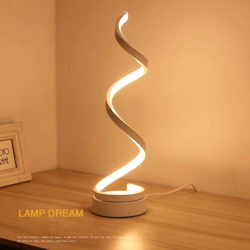 

Eu Plug Led Table Lamp Modern Creative Spiral Design Minimalist Lighting Dimmable Floor Desk Lamp Great For Living Room(Warm Whi