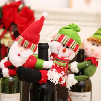 

Christmas Wine Bottle Cover Small Holding Piece Santa Claus Snowman Elf Wine Bottle Cover Holiday Home Table Setting Decoration