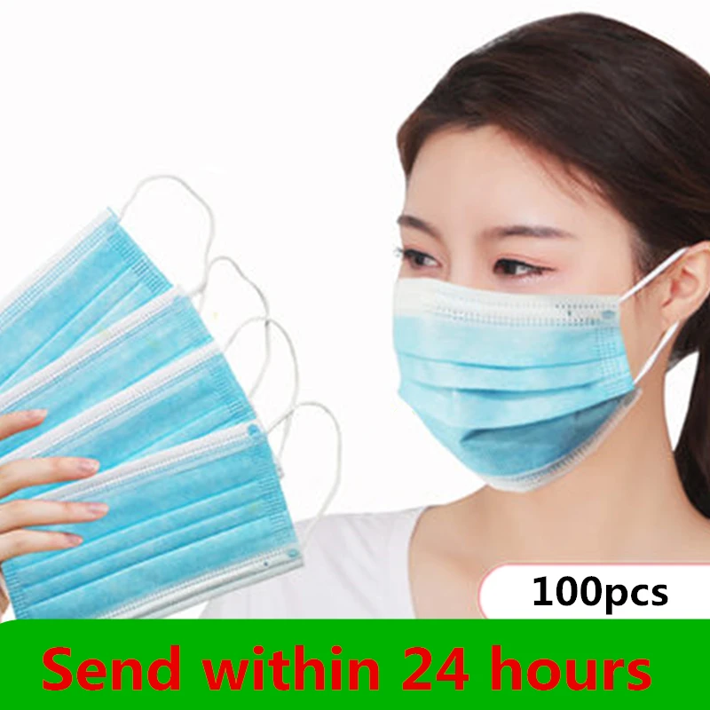 

100Pcs/lot Disposable Protective Mask 3 Layer Nonwove Ply Filter Mouth Face Mask Anti-Dust Anti-Fog Meltblown Earloop Mouth Mask