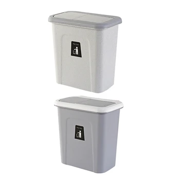 

2x Kitchen Push Cover Trash Can Hanging Fruit and Vegetable Skin Kitchen Garbage Storage Bucket Dark Grey & Light Grey