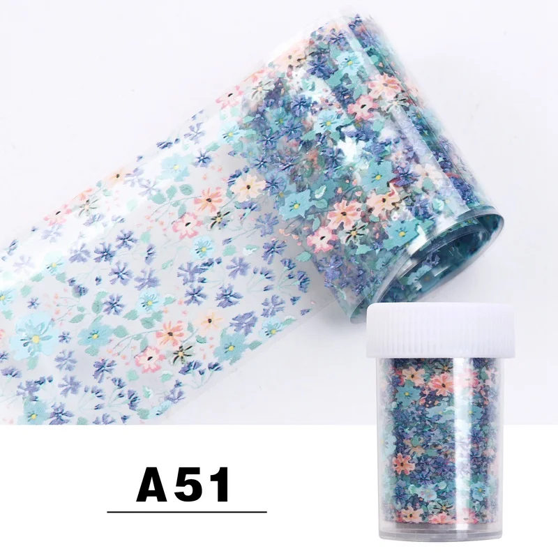 A51 Nail Foil 1 шт. голографический цветок Звездная Фольга для ногтей 4*100 см 33 цветной хрустальный камень переводная наклейка из фольги маникюрный набор Nailart украшения - Цвет: A51 Nail Foil