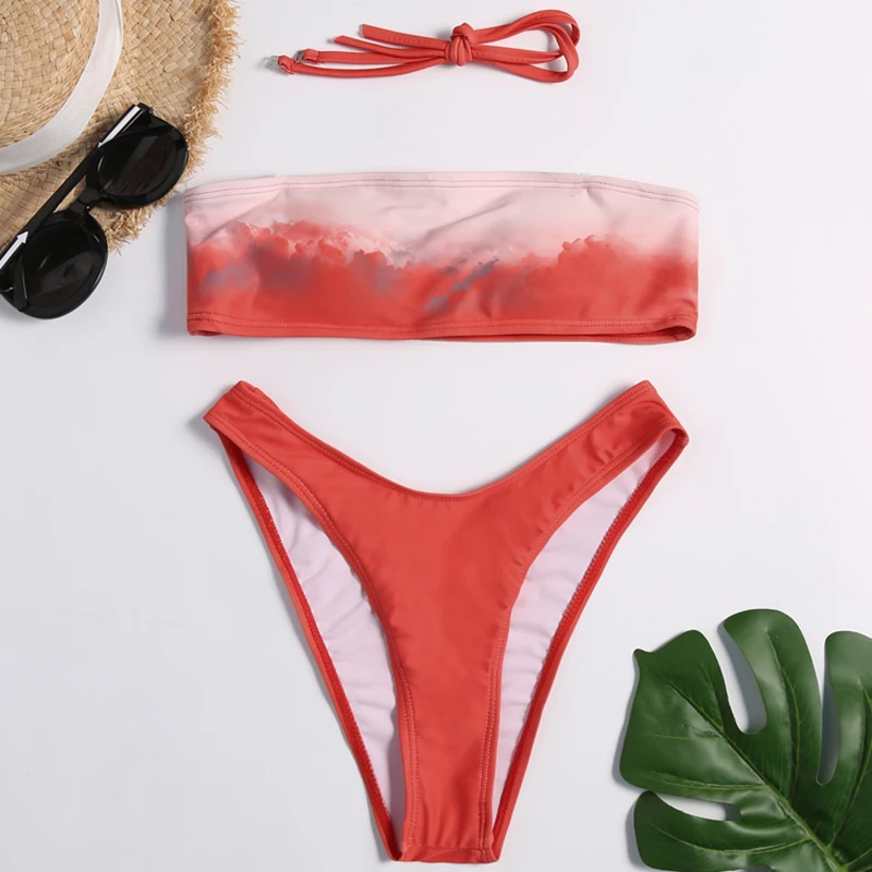 

Sexy High Cut Bandeau Bikinis Women Swimwear Solid Swimsuit Female High Waist Bikini Set Push Up Bathing Suit Beach Swim Suit XL