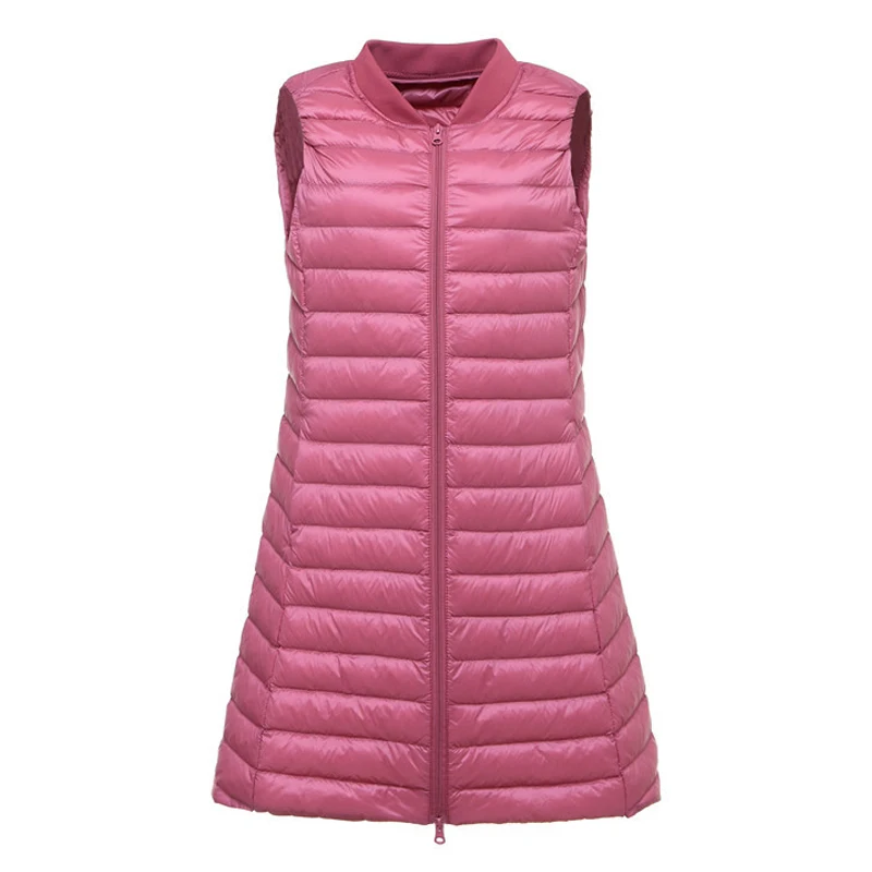 Women Duck Down Long Vest Ultra Light Portable Slim Waistcoat Female Stand Collar Sleeveless Down Jacket