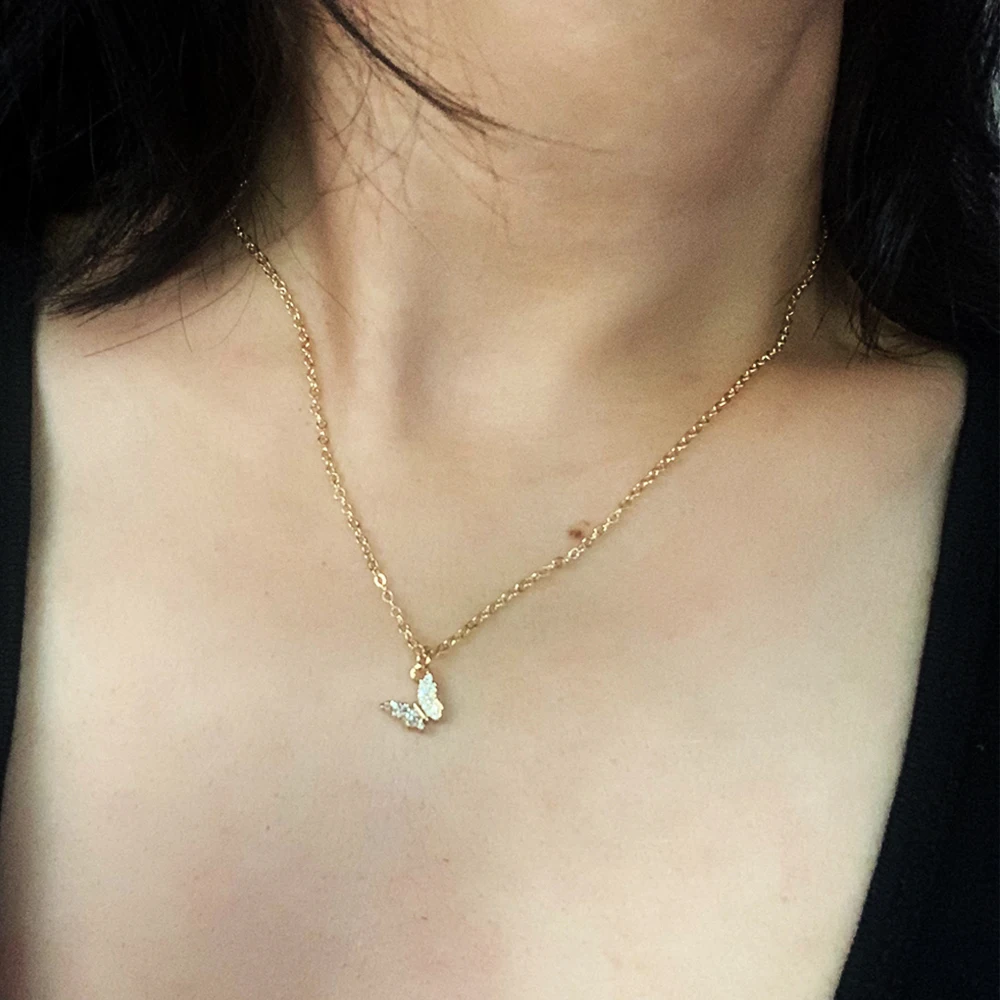 Цепочка Из Нержавеющей Стали с кулоном-бабочкой микро-инкрустация | Украшения и