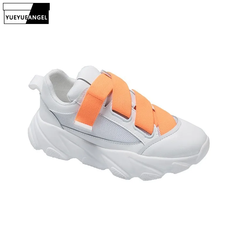 

Womens Summer Footwear Thick Sole Platform White Shoes Breathable Mesh Fashion Shoes Yellow Wedge Chunky Sneakers Femme 2019