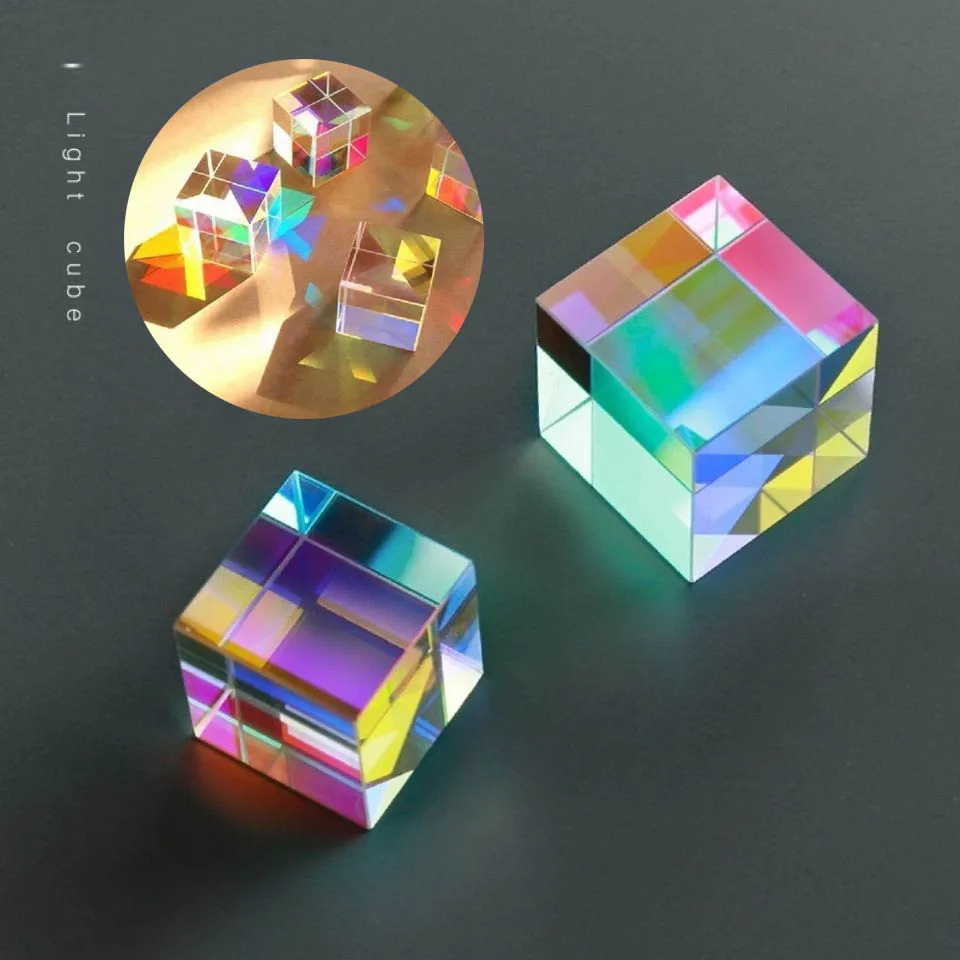 Prism Six-Sided Bright Light Combine Cube Prism Stained Glass Beam Splitting Optical Experiment Instrument