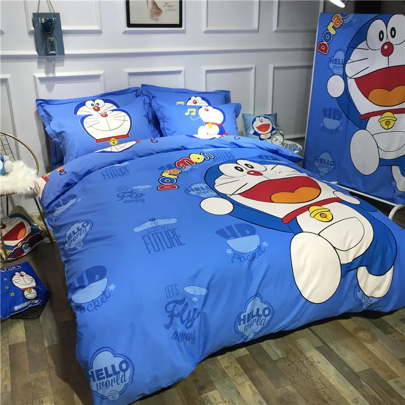 Мультяшный Кот 3d постельный набор Doraemon детская спальня чистое хлопковое стеганное одеяло Твин Королева ковровое покрытие простыня Синий