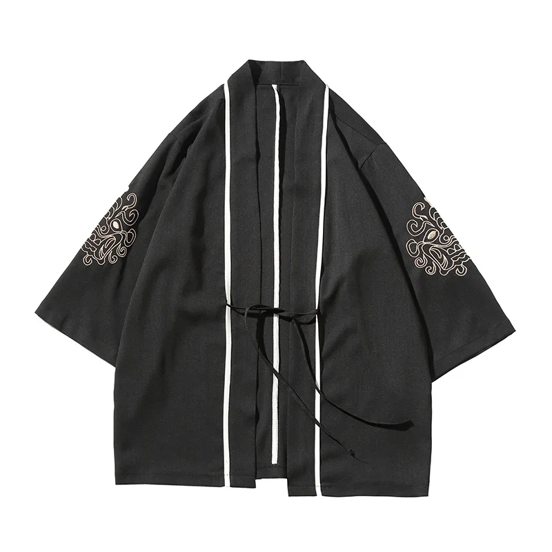 Японская одежда в стиле кимоно винтажная Мужская Вышивка Haori Лето Хлопок китайский дракон солнцезащитный крем аниме самурайский Косплей рубашка блузка