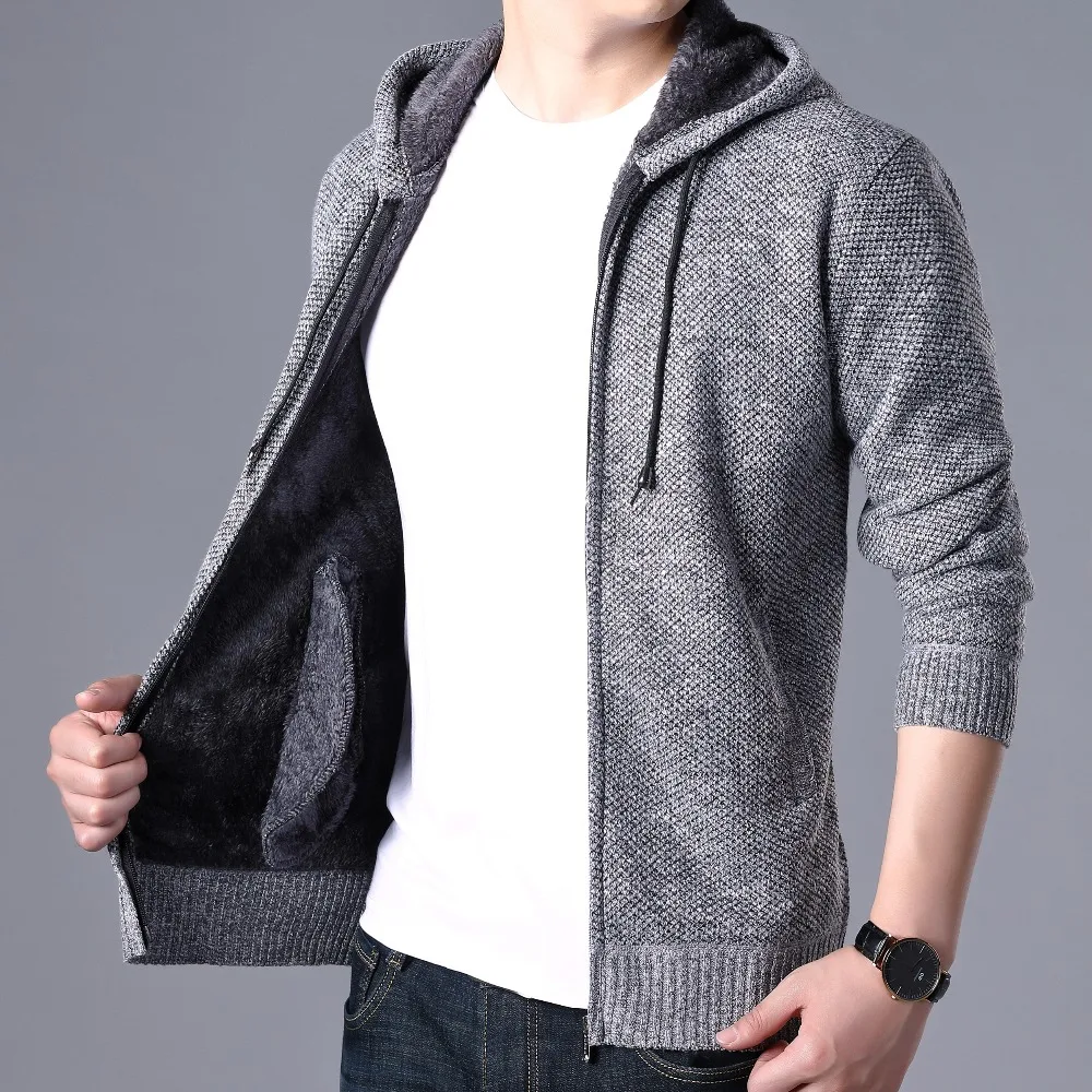 Description Picture 4 of itemCardigans Men Winter Sweater Korean Fashion Mens Clothing Thick Cotton Hood Cardigan Long Sleeve Casual Sweatercoats