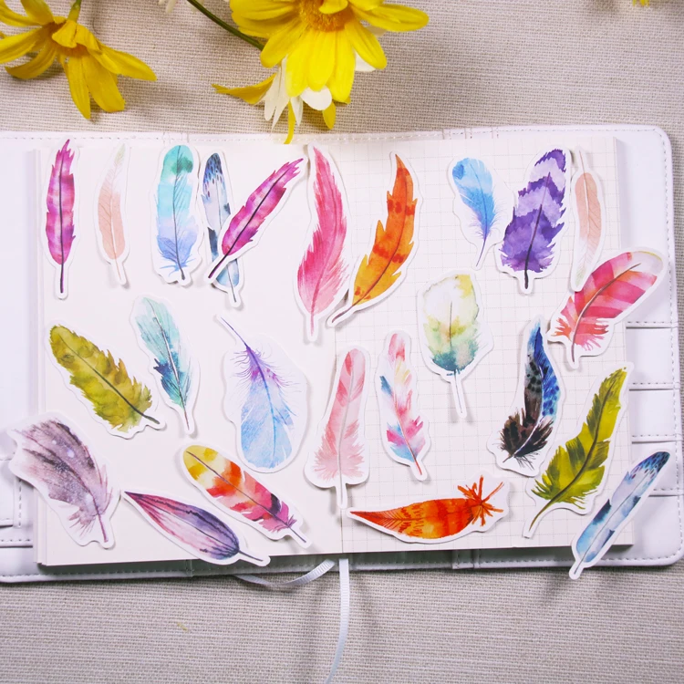 24 шт./компл. перо Листья красочная наклейка DIY ремесло сrarpbooking альбом мусор планировщик журнал декоративные наклейки s