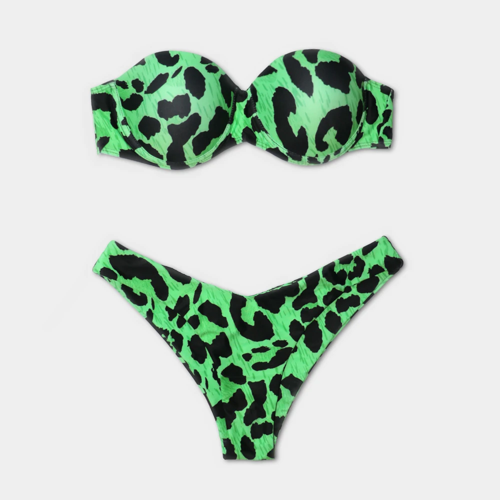 

Green Leopard Bikini Swimwear Women Swimsuit Brazilian Bikini Set Push Up Bathing Suit Female Summer Beach Wear Biquini 5406