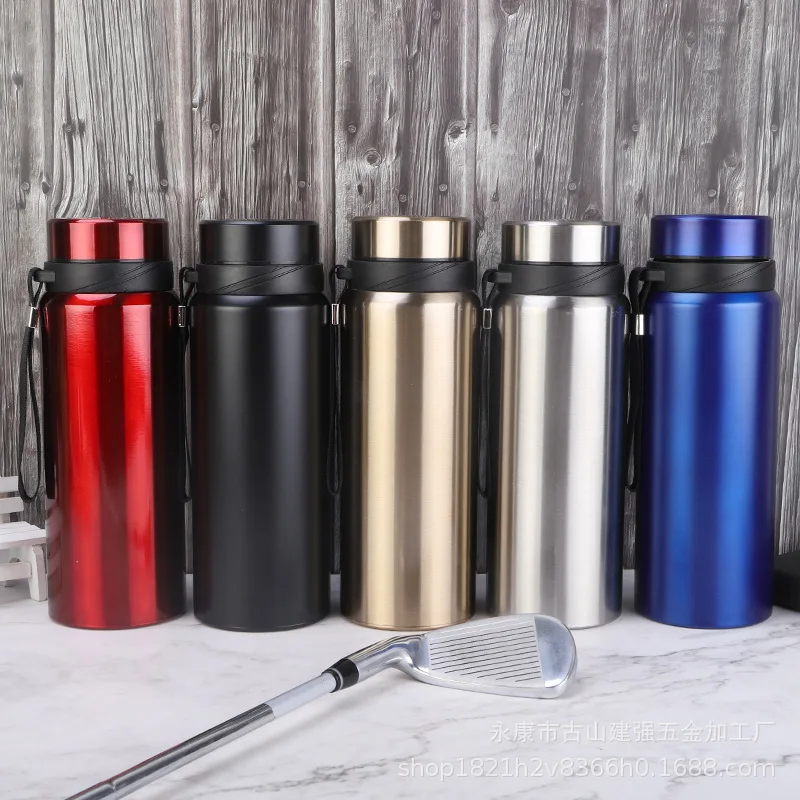 

Outdoor Solid Color Large-capacity Thermos Mug for Mountaineering Portable Kettle with Handle, Vacuum Double-layer Travel Pot