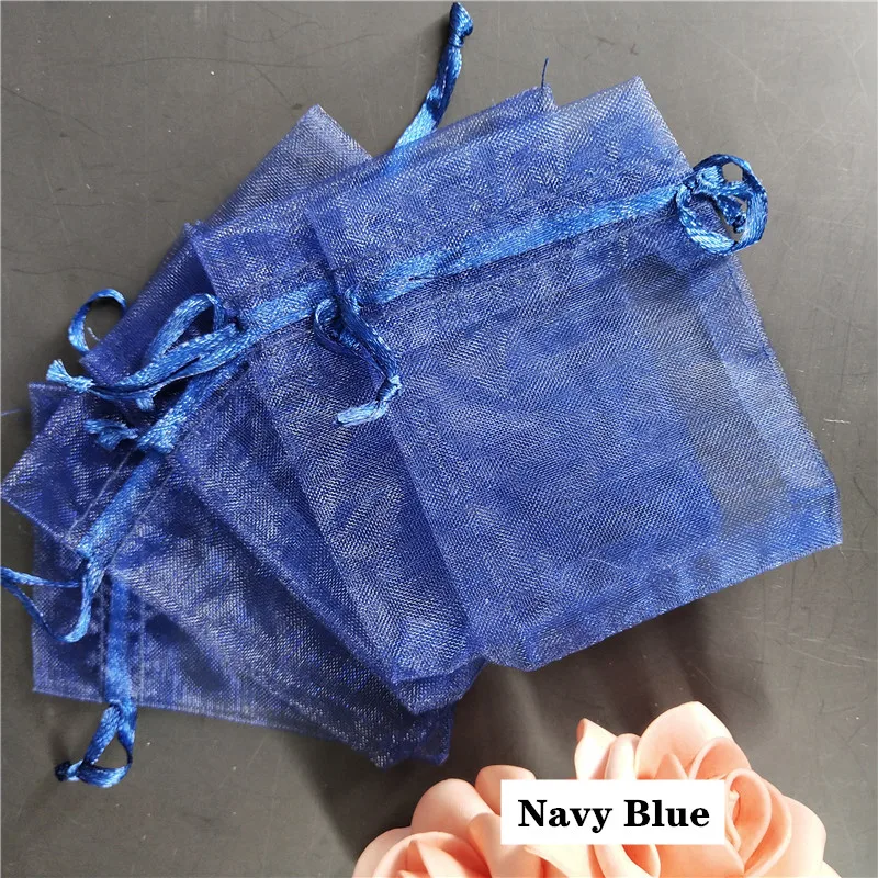 navy blue 100 шт./лот 5*7 см, 7*9 см, 9x12 см Сумка из органзы Рождественский свадебный подарочный пакет конфеты упаковка ювелирных изделий Упаковка Сумки Подарочные пакеты 6Z - Цвет: navy blue