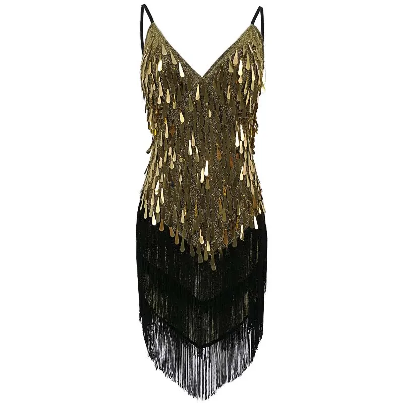 Shining V Neck Stage Costumes Latin Dance Dress Women 1920s Gatsby Fringe  Flapper Backless Dress Summer Mesh Sequin Dress - AliExpress 200000345