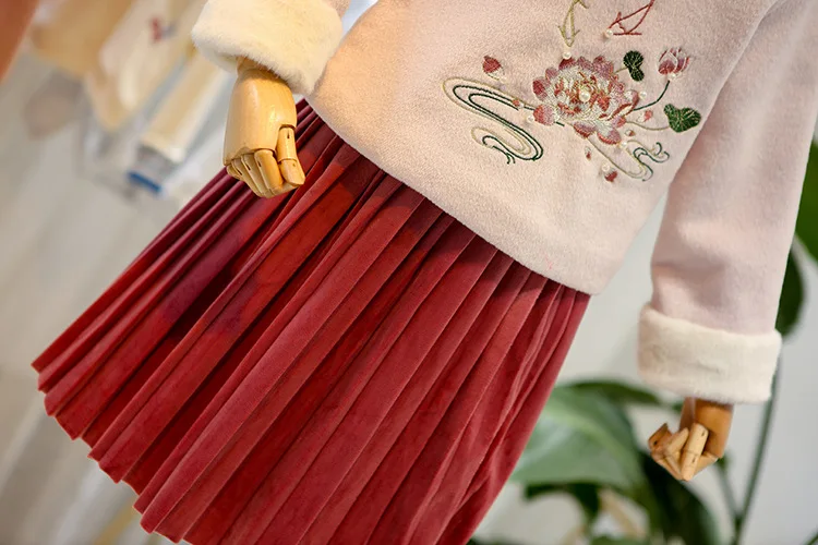 autumn and winter children's clothing new girl two-piece wind big children's children plus cashmere skirt suit