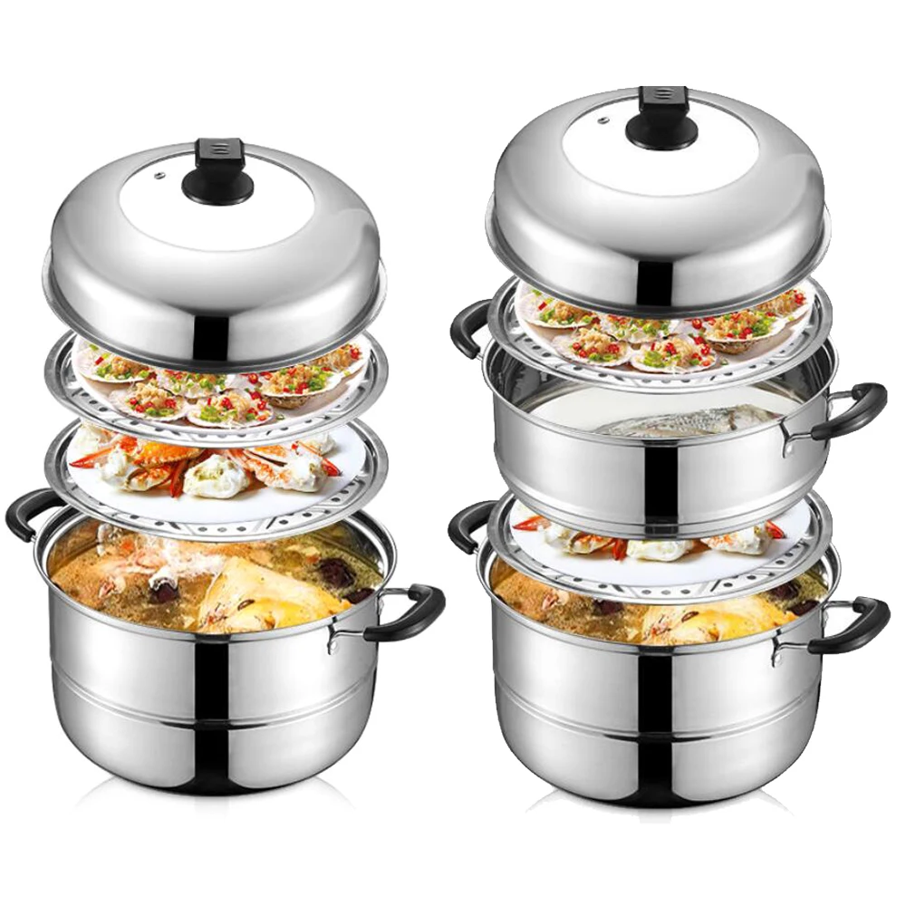 

2-4 Layer Steamer Pot Stainless Steel Cookware Cooker Double Boiler Soup Steaming Pot High Quality Kitchen Steam Steaming Pot
