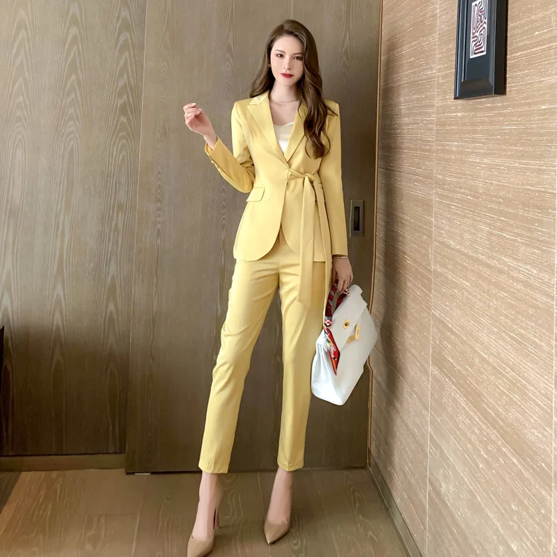 2021 Spring High-end Women Suit Casual Elegant Office 2 Pieces Set Long Sleeve Suit and Long Pants Pencil Two Piece Set Workwear elmsk men s new cotton loose casual pants large straight tube workwear pants spring and autumn outdoor military multi pocket pan