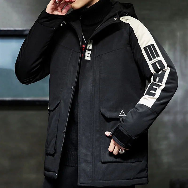 

2019 Winter Jacket Men Mid-length Thick Parkas High Quality Male Outdoor Sports Hooded Coat Bomber Jackets Plus Size Clothes