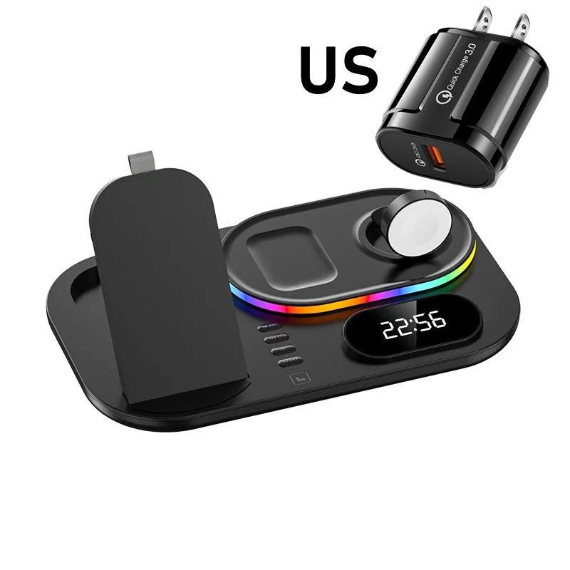 apple magsafe duo charger 30W Fast Wireless Charger For Airpods Pro Apple IWatch 4IN1 Time Clock RGB Light Charging Station for iPhone X 13 12 11 Pro Max huawei wireless charger Wireless Chargers