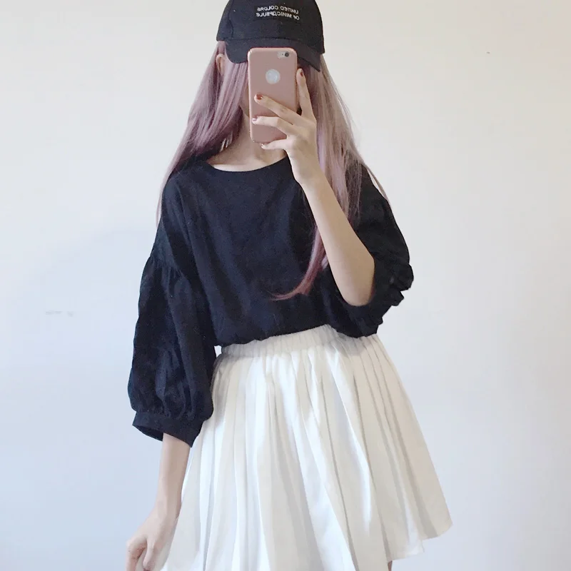 Loose Korean O-Neck Student Solid Base Tee Shirt Women 2020 Autumn New Vintage Cute Long Sleeves T Shirts Female All-Match Tops