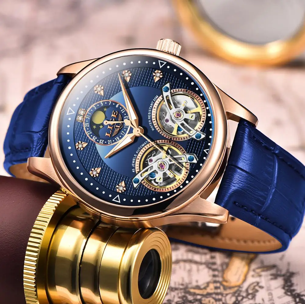 Reloj LIGE двойной турбийон швейцарские мужские часы автоматические Модные