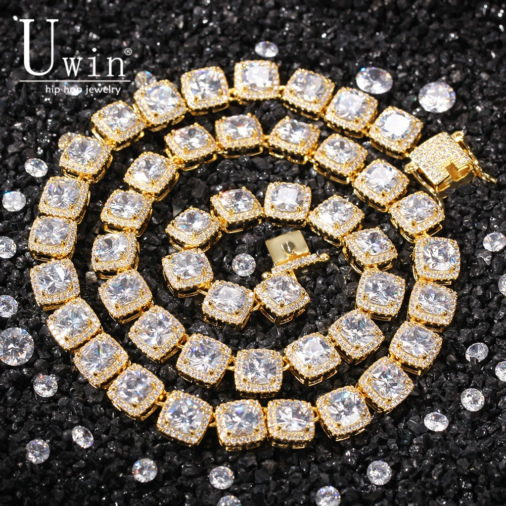 Uwin квадратная CZ теннисная цепь 10 мм Роскошные Bling Полный Iced Out ожерелье для мужчин