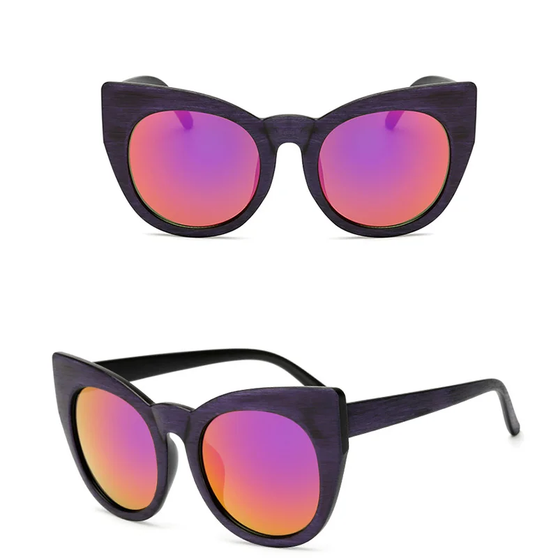 RBRARE Imitation Wood Sunglasses Women Cateye Candy Color Sun Glasses UV400 Glasses Classic Vintage Oculos De Sol Feminino - Цвет линз: Purple
