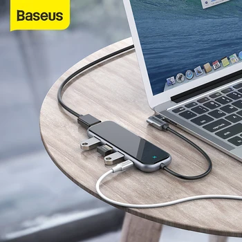 Baseus-Multi HUB tipo C con USB a HDMI, USB RJ45 para MacBook Pro Air 2020, lector de tarjetas, divisor USB de cristal para Notebook, concentrador USB