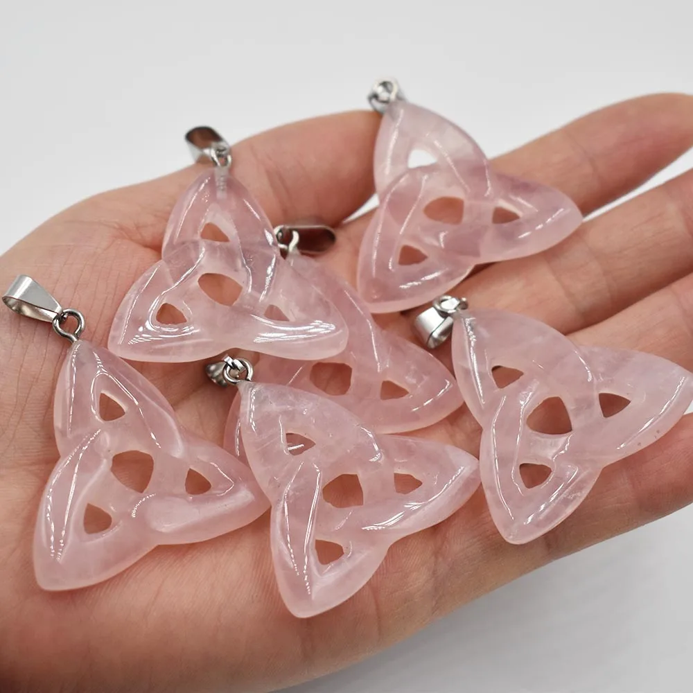 

2021 fashion high quality natural stone roses quartz hollow triangle charm pendants for jewelry making 6pcs/lot Wholesale free