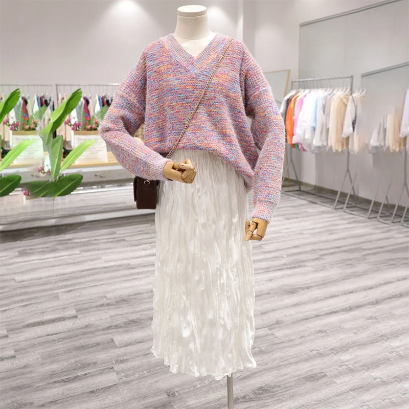 TIGENA Vintage Fold Velvet Skirt Women Fashion Korean High Waist Pleated Long Maxi Skirt Female Ladies Green Pink Blue