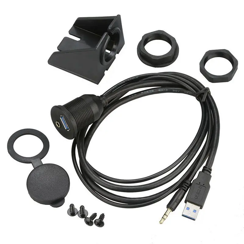 USB 3,0 и 3,5 мм Автомобильный монтажный флеш-кабель 3,5 мм+ USB3.0 AUX удлинитель приборной панели водонепроницаемый монтажный кабель для автомобиля лодки и мотоцикла