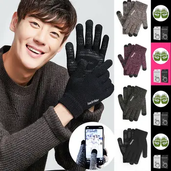 

Men Women Classic Winter Gloves Touch Screen Winter Warm Wool Knitted Plain