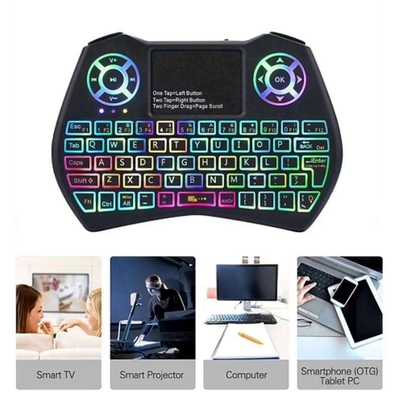 2.4GHz LED RGB Backlit Wireless Keyboard with Touchpad Mouse Remote Control for Android TV BOX PC Projector