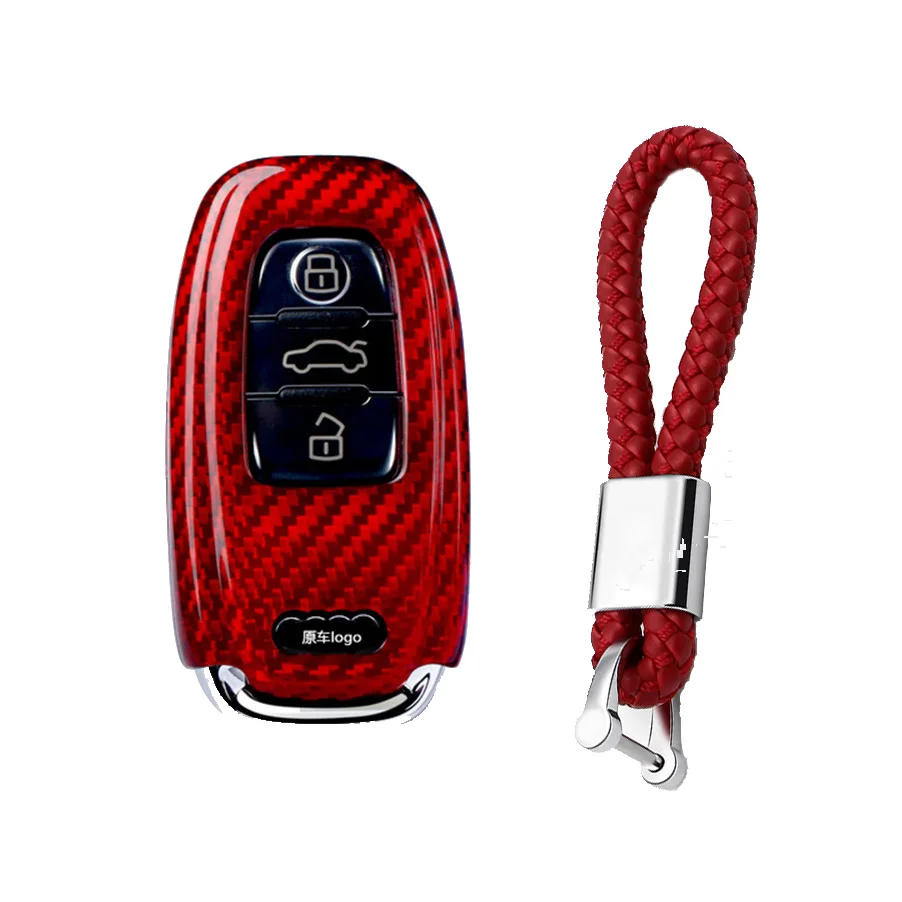 Case and keychain 2 Для Audi A4 A5 A6 A7 A8 Q3 Q5 Настоящее углеродное волокно автомобиля умный пульт дистанционного ключа оболочки крышка брелок держатель авто ключ защитный чехол Аксессуары - Название цвета: Case and keychain 2