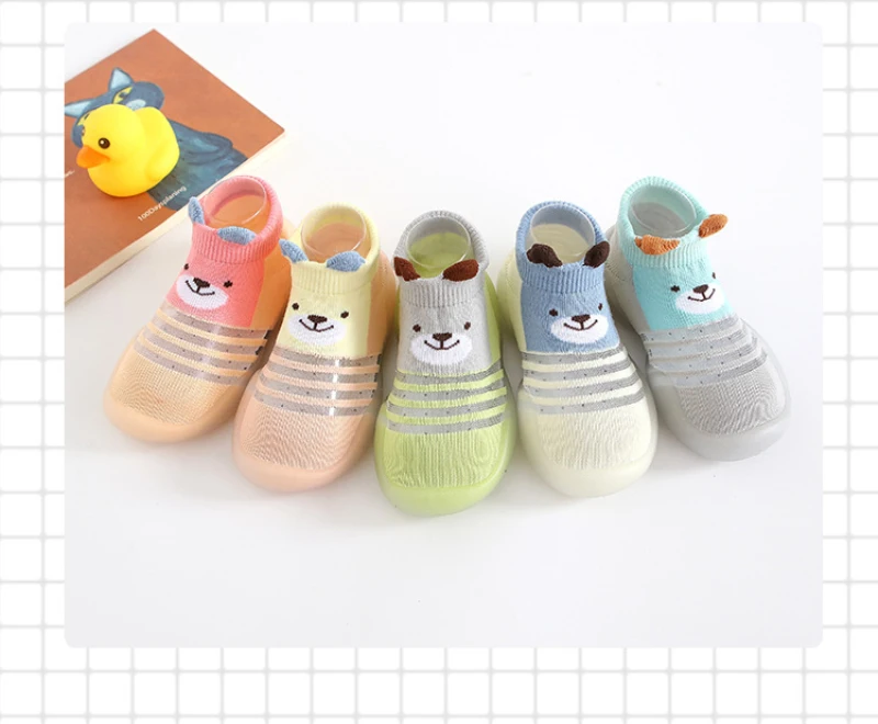 Zapatos de suela de goma blanda con dibujos de animales para bebé, calcetines para bebé, calcetín de algodón transpirable para primavera y verano