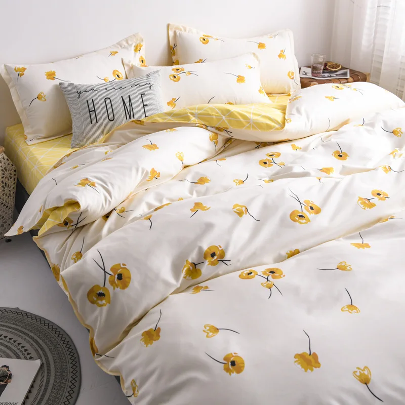 Thickened frosted three piece set four simple autumn and winter bed sheet quilt cover small fresh bedding | Дом и сад