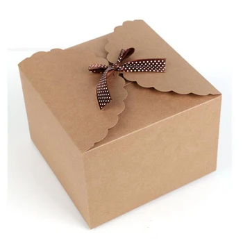 

10pcs/lot Small square kraft paper gift box cake box Wedding Party Supplies Baby Shown Favors Gift Box Bag with Ribbon