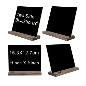 

New 4pcs Double-sided Wooden Blackboard Square Message Board with Stand Small Note Chalk Board Home Decoration
