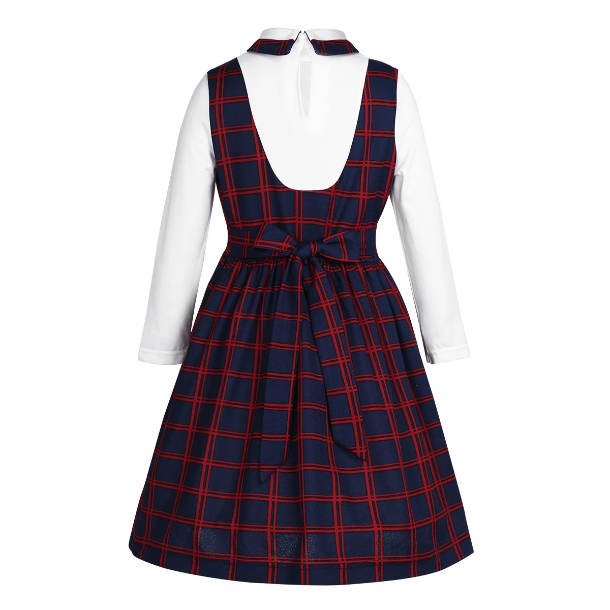 Kids Children Students Girls Uniform Long Sleeves Lapel Plaid A-line False Two-piece Dress for Birthday Party School Uniforms