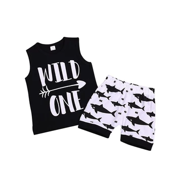 

Infant Clothing Boys Shorts and Sleeveless T shirt Top Baby Boys Summer Letter Fish Clothes Set Printed Clothes Set