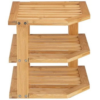 

Bamboo Kitchen Corner Shelf Storage Bag-Shelf Corner Cabinet Storage Box for Plates & Bowls Set Wooden 3-Layer Corner Cabinet Co