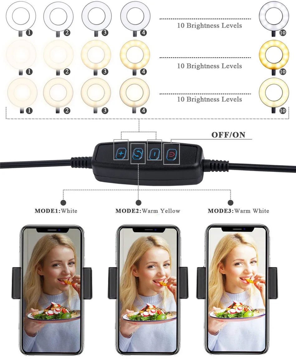 Универсальный кольцевой светильник для селфи с гибким держателем для мобильного телефона, настольная лампа с ленивым кронштейном, светодиодный светильник для офиса, кухни
