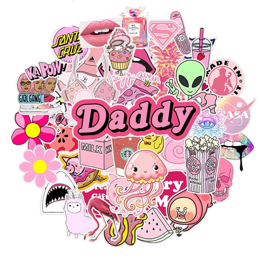 50 шт. kawaii милые граффити наклейки розовые аниме наклейки для девочек Игрушки для ноутбука автомобиля багаж сноуборд велосипед