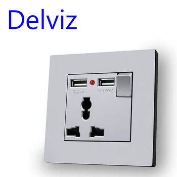 

Delviz Wall Power Socket Universal 3 Hole, Dual USB Charger Port, 110~250V 13A, LED indicator,EU Standard USB Switched Outlet