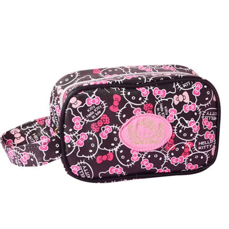 New Hello kitty portable mini pouch capacity travel large storage cosmetic bag - Цвет: Black