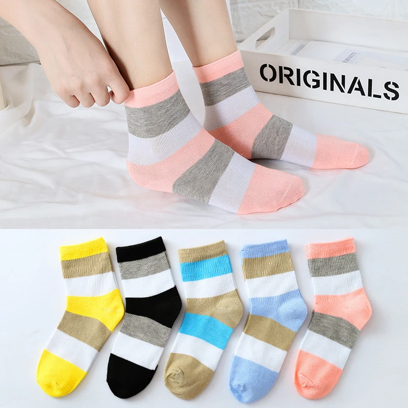 Новые Элегантные повседневные мягкие удобные короткие носки в полоску из чистого хлопка в стиле Харадзюку для женщин и девочек модные женские носки для школьников